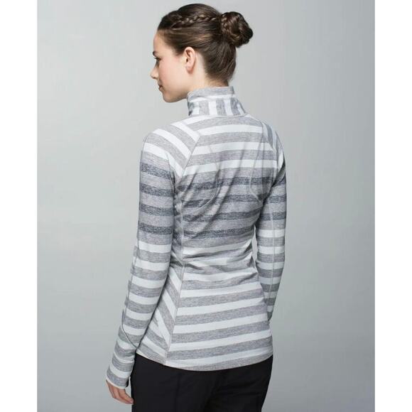 LULULEMON Race Your Pace 1/2 Zip Sz 8 Marshmallow Stripe Heather Slate W3H08S EC - Picture 3 of 11
